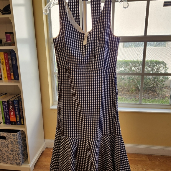 NWT J.Crew Navy Gingham Ruffle Hem Dress - Picture 3 of 6